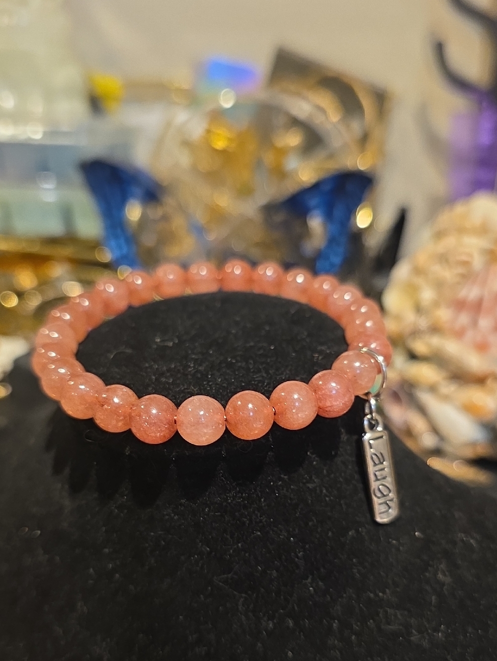 Lavish Coral Pink Beaded Stretch Bracelet with Logo Charm